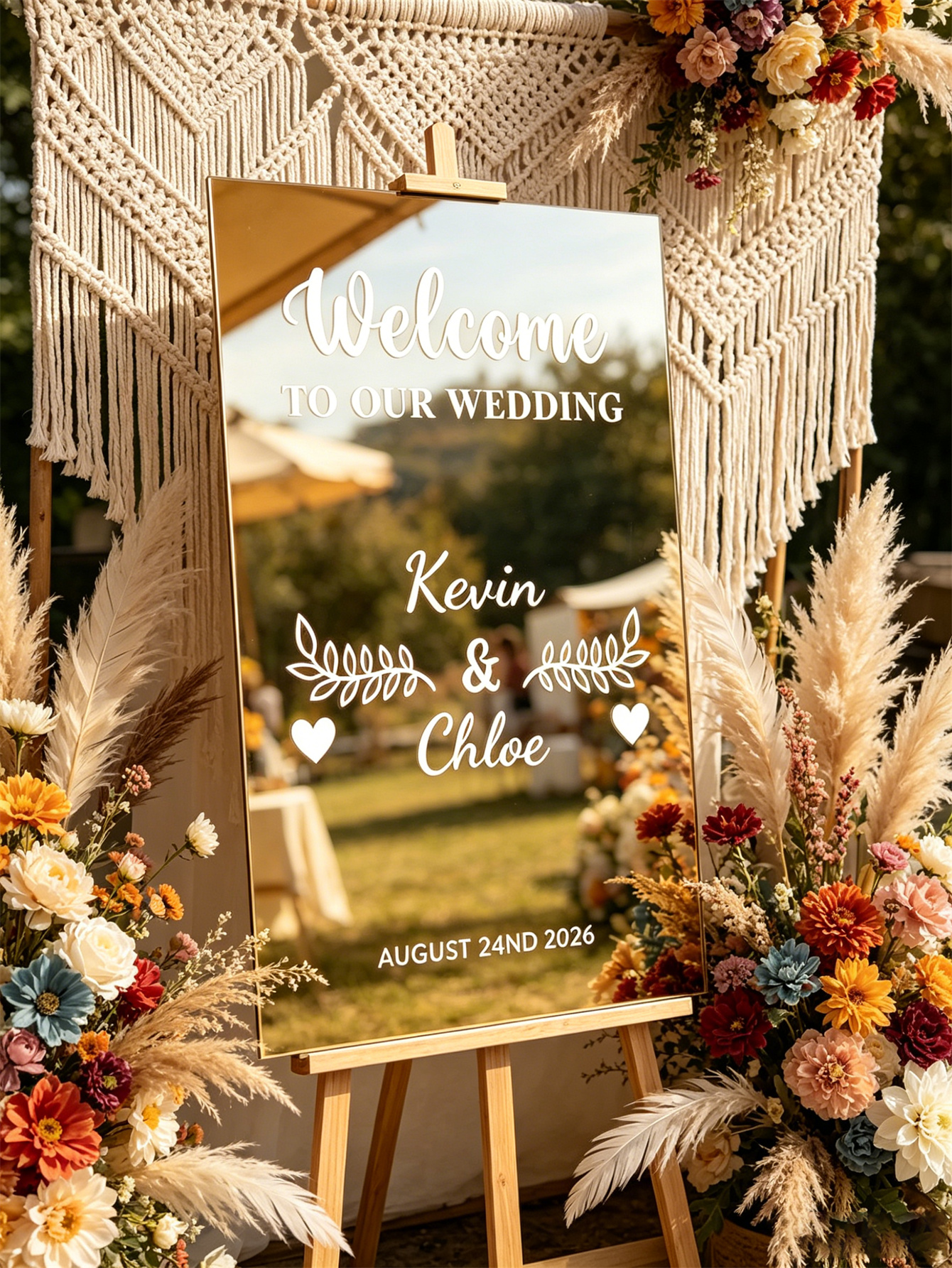 Mirror acrylic welcome signs, golden mirror wedding direction signs, custom wedding direction signs, ceremony welcome signs
